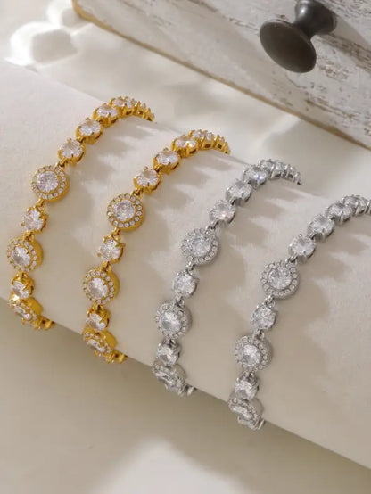 18k Gold Diamond Bracelet - Luxury Triple Circle All Gold Silver Diamond-studded Bracelet Sets Female Adults