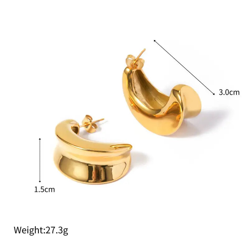 18k Gold Earrings - Huggie Hoop Jewellery All Gold-toned Modern Crescent-shaped Hoop Earrings Female Adults