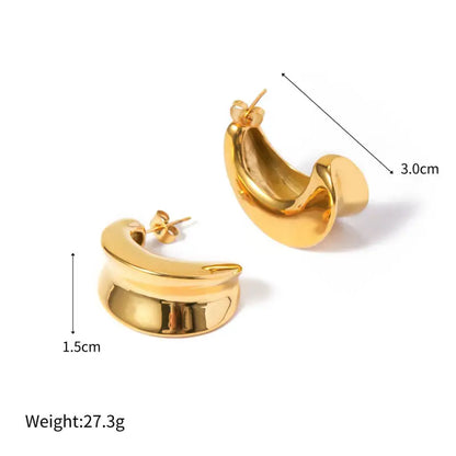 18k Gold Earrings - Huggie Hoop Jewellery All Gold-toned Modern Crescent-shaped Hoop Earrings Female Adults
