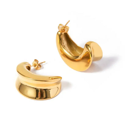 18k Gold Earrings - Huggie Hoop Jewellery All Gold-toned Sculptural Hoop Earrings Smooth Female Adults
