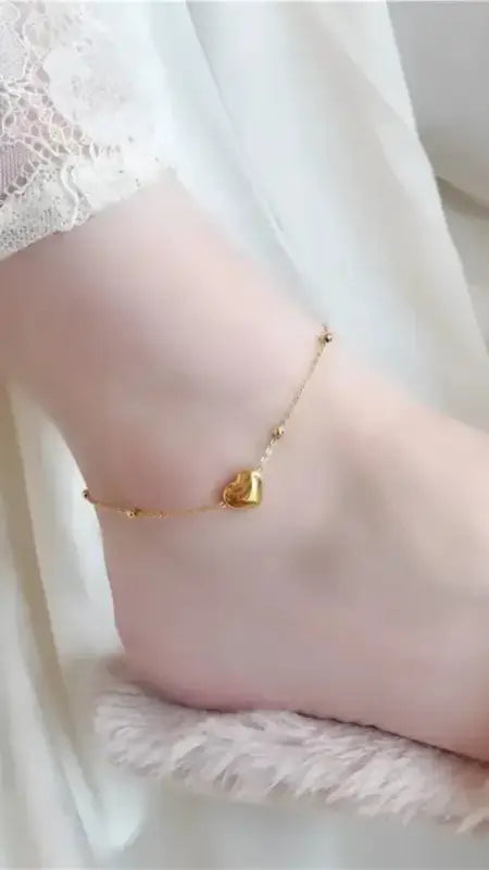 Gold Peach Heart Love Design Titanium Steel Anklet - Only - ALL