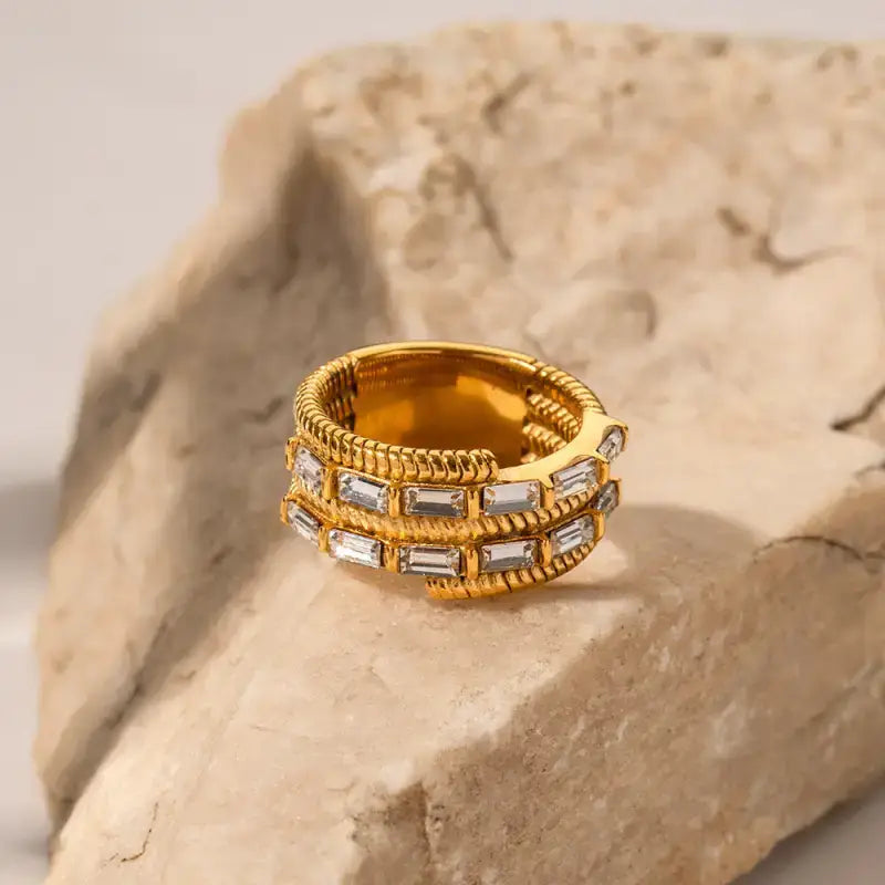 18K Gold Plated Square Zircon Ring - Luxury Gemstone Jewellery by Theora & Co