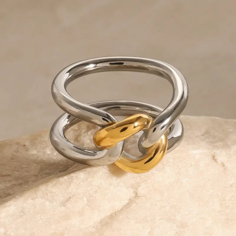 Interlink Ring 18K Gold Silver Hollow Interlocking Ring | Two-Tone Design Jewellery ...