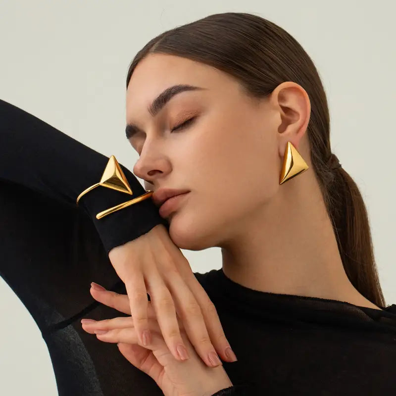 Triangular Gold Bracelets 18K Gold Triangle Bangle Bracelet | Adjustable Geometric Design Luxury ...