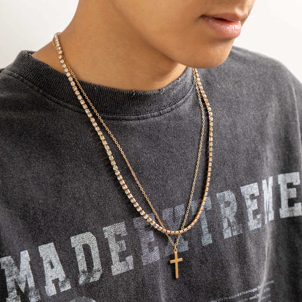 Green Chain Rapper Cross Double‑Layered Cross Necklace – Retro Hip Hop Chain – Theora & Co